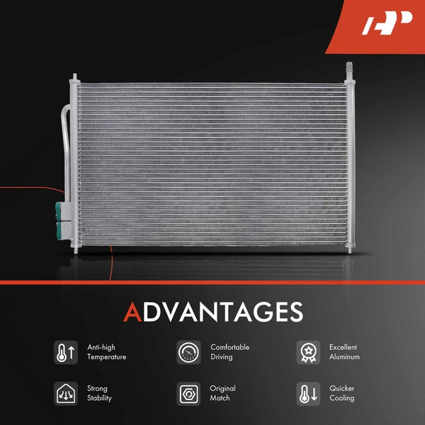 AC Condenser & Dual Cooling Fan Assembly Kit for Ford Focus 2000-2004 L4 2.0L