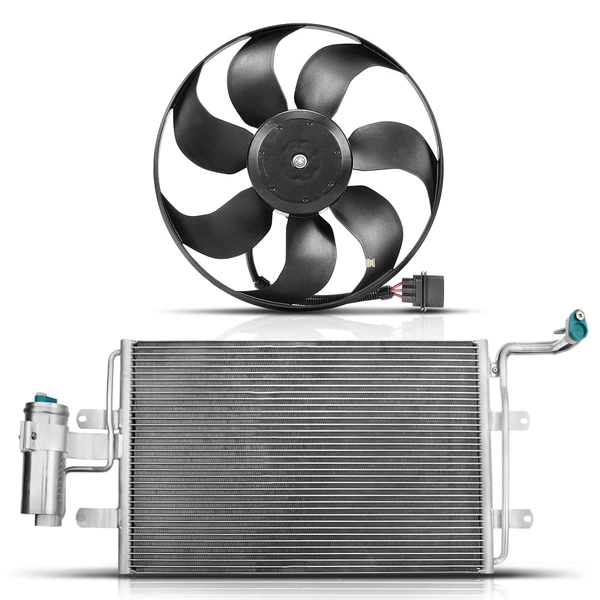 AC Condenser & Single Cooling Fan Assembly Kit for Audi TT Quattro Volkswagen Golf Jetta
