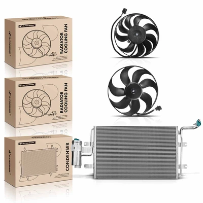 1 Pc AC Condenser & 2 Pcs Single Cooling Fan Assembly Kit