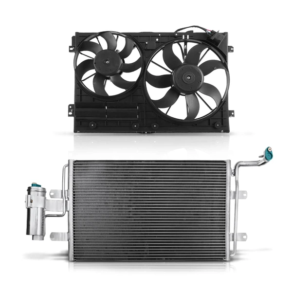 AC Condenser & Dual Cooling Fan Assembly Kit for Volkswagen Jetta 2005 L4 1.9L