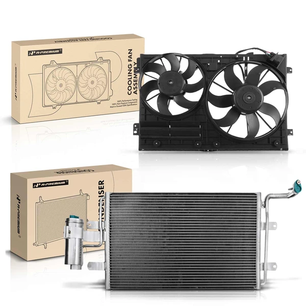 AC Condenser & Dual Cooling Fan Assembly Kit for Volkswagen Jetta 2005 L4 1.9L