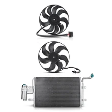 1 Pc AC Condenser & 2 Pcs Cooling Fan Assembly Kit for 2000-2002 Audi TT