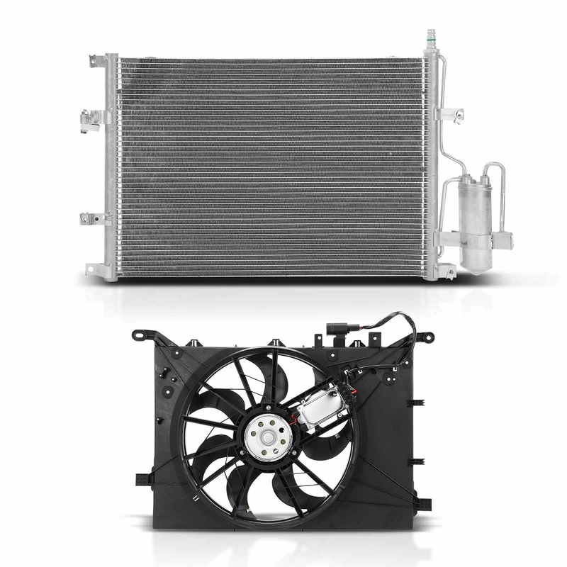 AC Condenser & Single Cooling Fan Assembly Kit for Volvo S60 2004-2005 S80