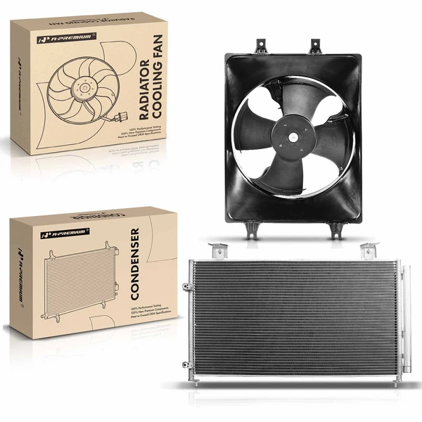 AC Condenser & Single Cooling Fan Assembly Kit for Honda Odyssey 1999-2004 V6 3.5L