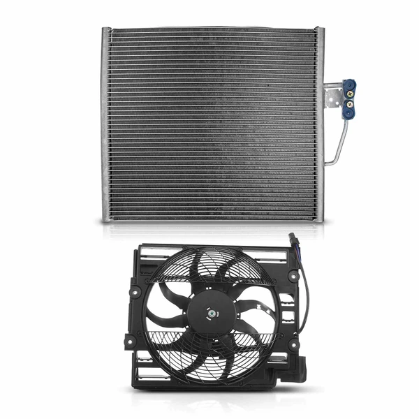 AC Condenser & Single Cooling Fan Assembly Kit for BMW E39 525i 528i 530i 540i M5