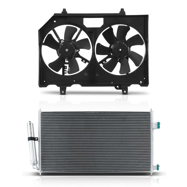AC Condenser & Dual Cooling Fan Assembly Kit for 2004-2007 Nissan X-Trail