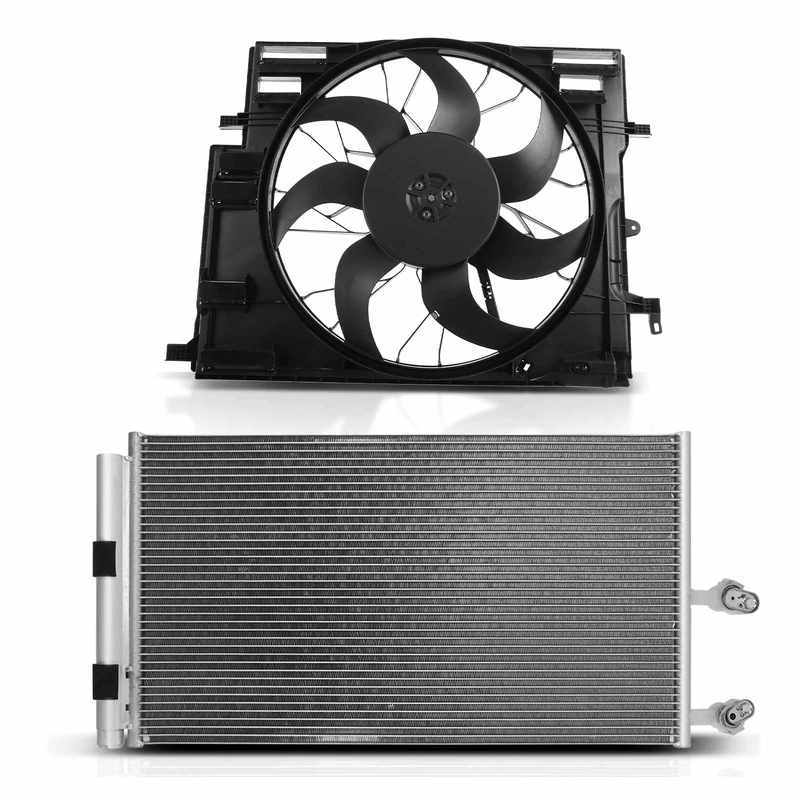 AC Condenser & Single Cooling Fan Assembly Kit for Volvo XC60 2018 L4 2.0L