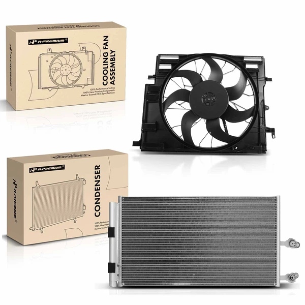 AC Condenser & Single Cooling Fan Assembly Kit for Volvo XC60 2018 L4 2.0L