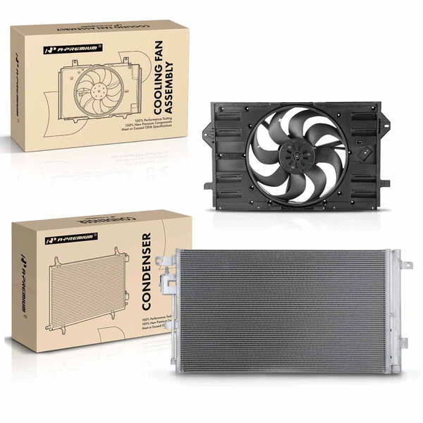 AC Condenser & Single Cooling Fan Assembly Kit for Buick Envision 2017-2019 2.5L