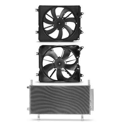 1 Pc AC Condenser & 2 Pcs Single Cooling Fan Assembly Kit
