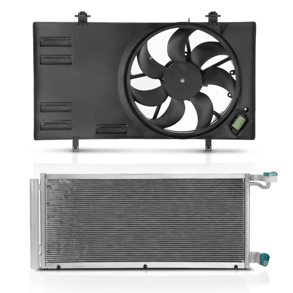 AC Condenser & Single Cooling Fan Assembly Kit for Ford EcoSport 2018-2020 L4 2.0L