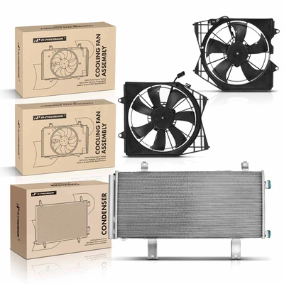 1 Pc AC Condenser & 2 Pcs Single Cooling Fan Assembly Kit