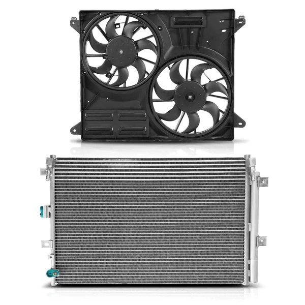 AC Condenser & Dual Cooling Fan Assembly Kit for 2015-2017 Ford Edge