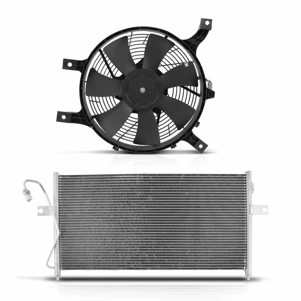 AC Condenser & Single Cooling Fan Assembly Kit for 1999-2000 Nissan Frontier