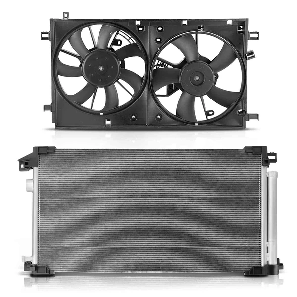 AC Condenser & Dual Cooling Fan Assembly Kit for Toyota Prius 2016-2022 L4 1.8L