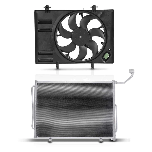 AC Condenser & Single Cooling Fan Assembly Kit for Ford EcoSport 2018-2021 1.0L