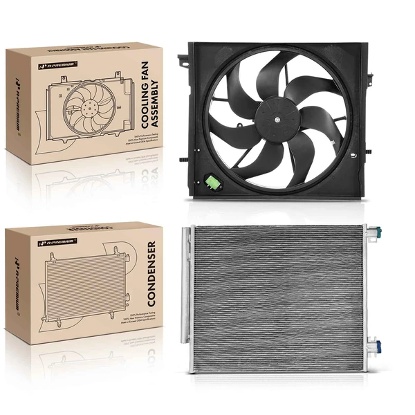 AC Condenser & Single Cooling Fan Assembly Kit for Nissan Rogue Sport 2017-2019 L4 2.0L
