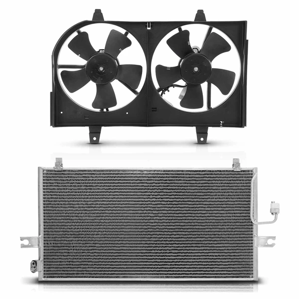 AC Condenser & Dual Cooling Fan Assembly Kit for 2000-2001 Nissan Maxima