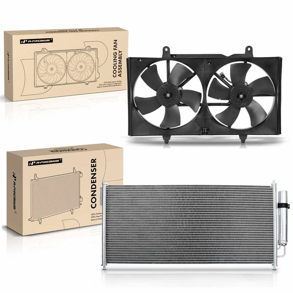 AC Condenser & Dual Cooling Fan Assembly Kit for Nissan Altima Maxima 2004-2008