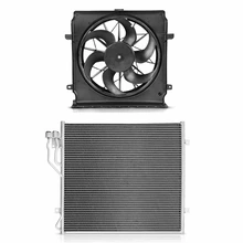 AC Condenser & Single Cooling Fan Assembly Kit for Jeep Liberty 2004-2005 2.4L 3.7L