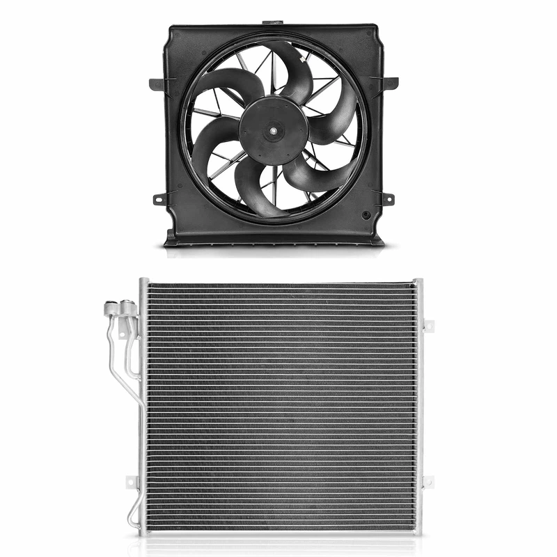 AC Condenser & Single Cooling Fan Assembly Kit for Jeep Liberty 2004-2005 2.4L 3.7L