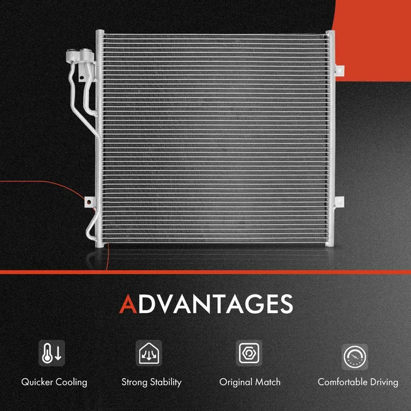 AC Condenser & Single Cooling Fan Assembly Kit for Jeep Liberty 2002-2003 3.7L without Shroud