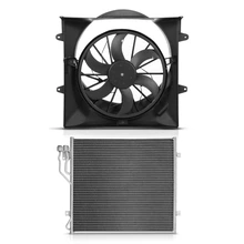 AC Condenser & Single Cooling Fan Assembly Kit for Jeep Liberty 2002-2003 3.7L with Shroud