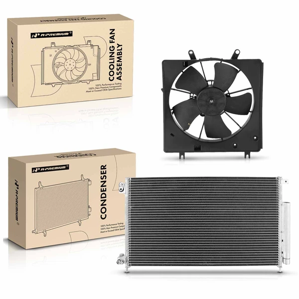 AC Condenser & Single Cooling Fan Assembly Kit for Honda Accord 2005-2007 V6 3.0L FHEV