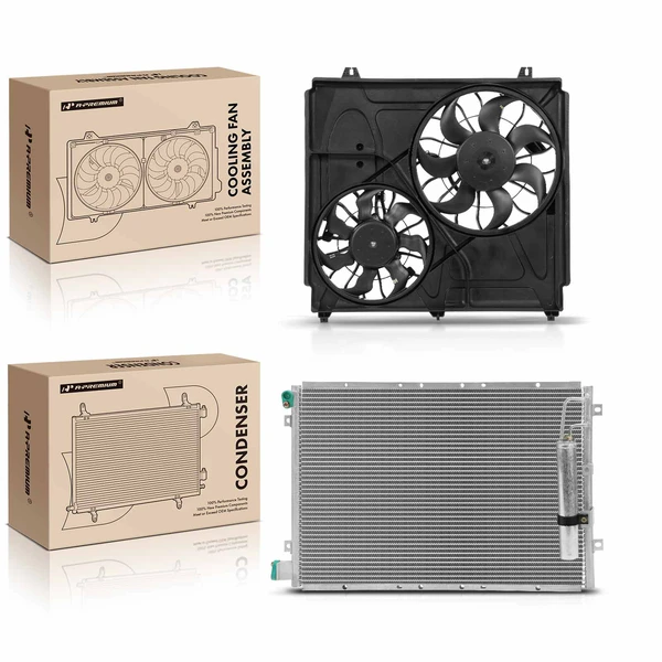 AC Condenser & Dual Cooling Fan Assembly Kit for Kia Sorento 2003-2004 V6 3.5L
