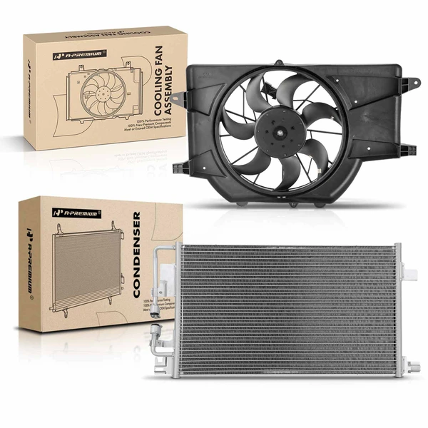 AC Condenser & Single Cooling Fan Assembly Kit for Saturn Vue 2002-2003 3.0L