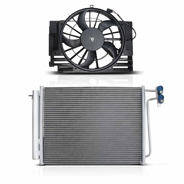 AC Condenser & Single Cooling Fan Assembly Kit for BMW X5 E53 2000-2006