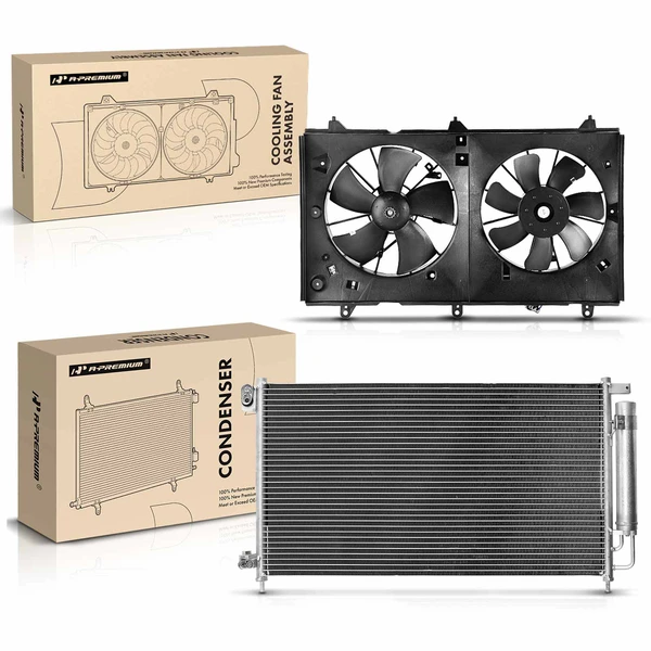 AC Condenser & Dual Cooling Fan Assembly Kit for Honda Accord 2003-2007 L4 2.4L Coupe