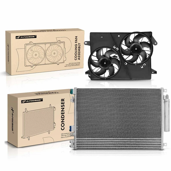 AC Condenser & Dual Cooling Fan Assembly Kit for 2005-2008 Chrysler 300