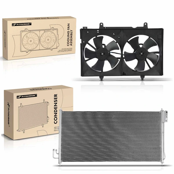 AC Condenser & Dual Cooling Fan Assembly Kit for Nissan Murano 2003-2007 V6 3.5L