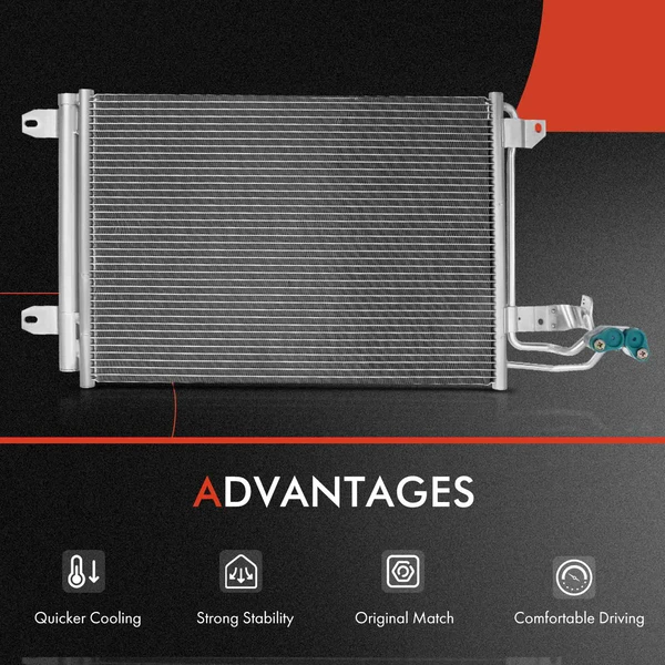 AC Condenser & Cooling Fan Assembly Kit for Volkswagen Golf Jetta Rabbit Audi A3