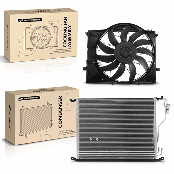 AC Condenser & Single Cooling Fan Assembly Kit for Mercedes-Benz CL500 S350