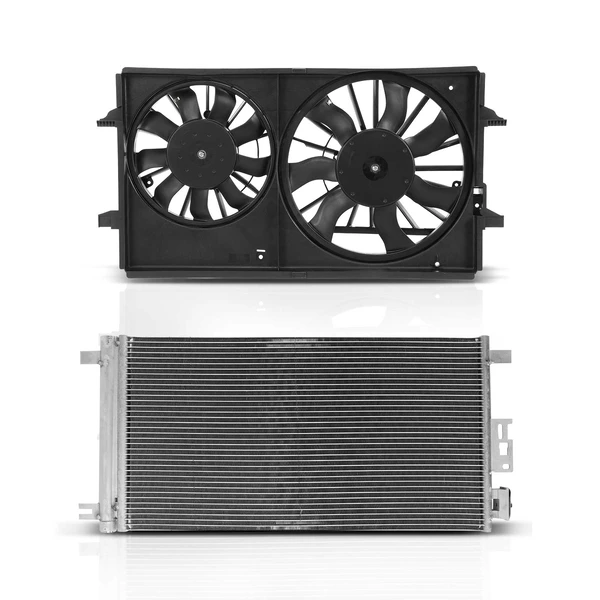 AC Condenser & Dual Cooling Fan Assembly Kit for Chevy Malibu 04-12 Pontiac G6 Saturn