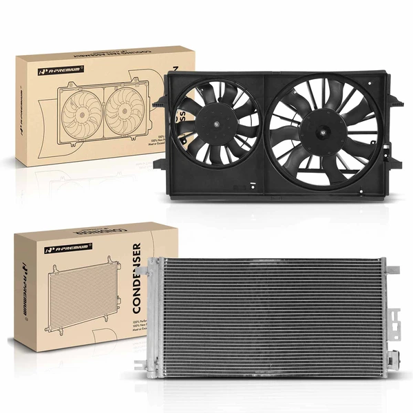 AC Condenser & Dual Cooling Fan Assembly Kit for Chevy Malibu 04-12 Pontiac G6 Saturn