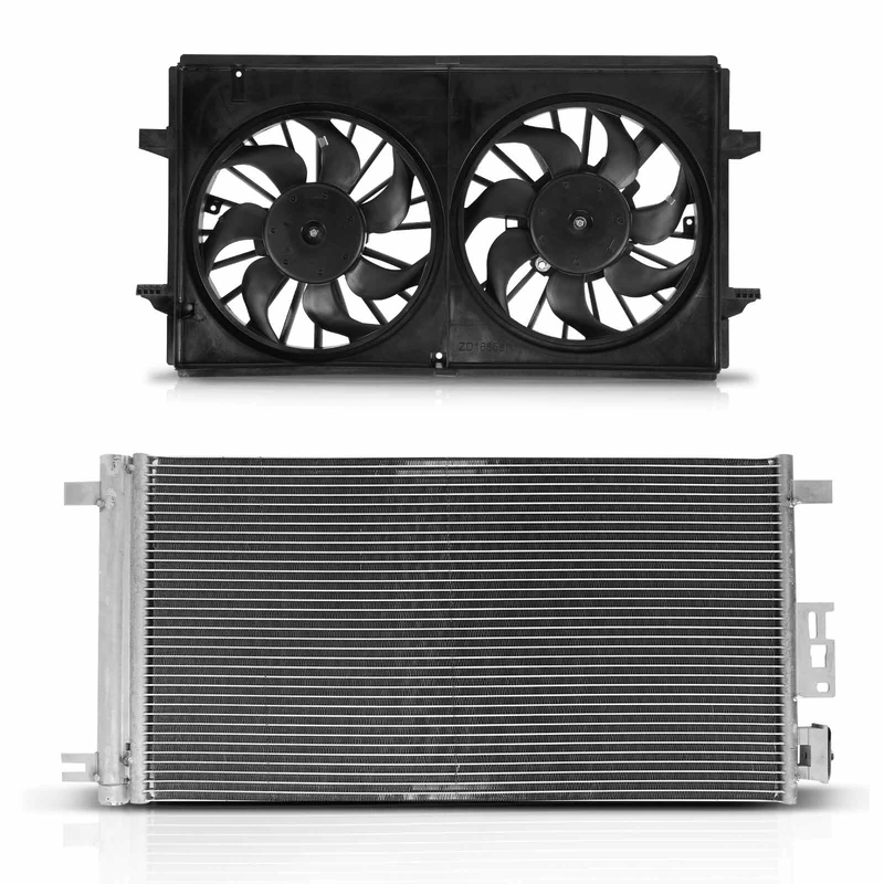 AC Condenser & Dual Cooling Fan Assembly Kit for Chevrolet Malibu 06-12 Saturn