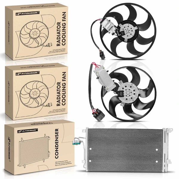 1 Pc AC Condenser & 2 Pcs Single Cooling Fan Assembly Kit for Audi Q7 09-13 VW Touareg 09-10