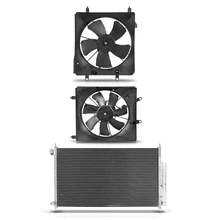 1 Pc AC Condenser & 2 Pcs Single Cooling Fan Assembly Kit for 2004-2008 Acura TSX