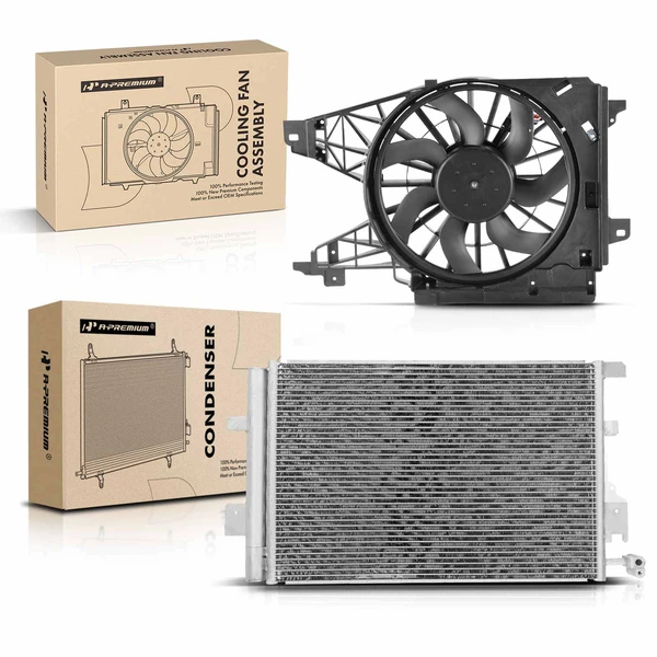 AC Condenser & Single Cooling Fan Assembly Kit for Chevrolet Corvette Cadillac XLR