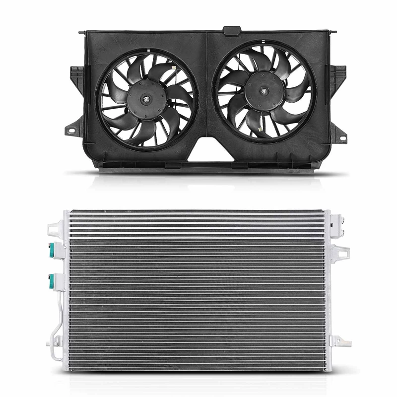 AC Condenser & Dual Cooling Fan Assembly Kit for Chrysler Town & Country Dodge Caravan