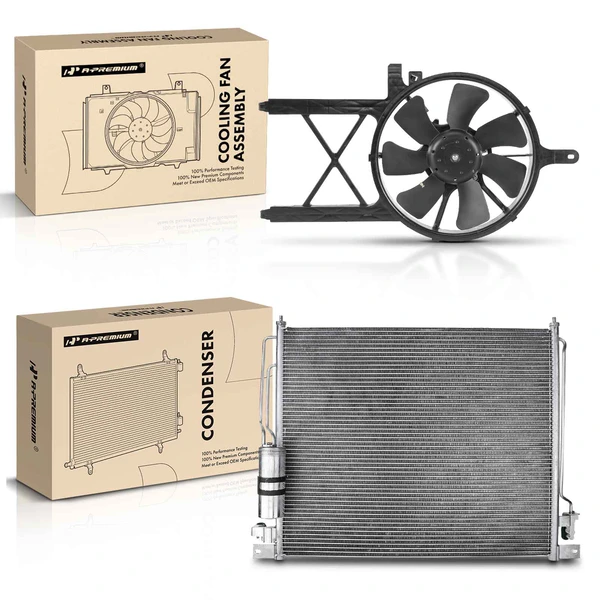 AC Condenser & Single Cooling Fan Assembly Kit for Nissan Frontier Pathfinder Xterra