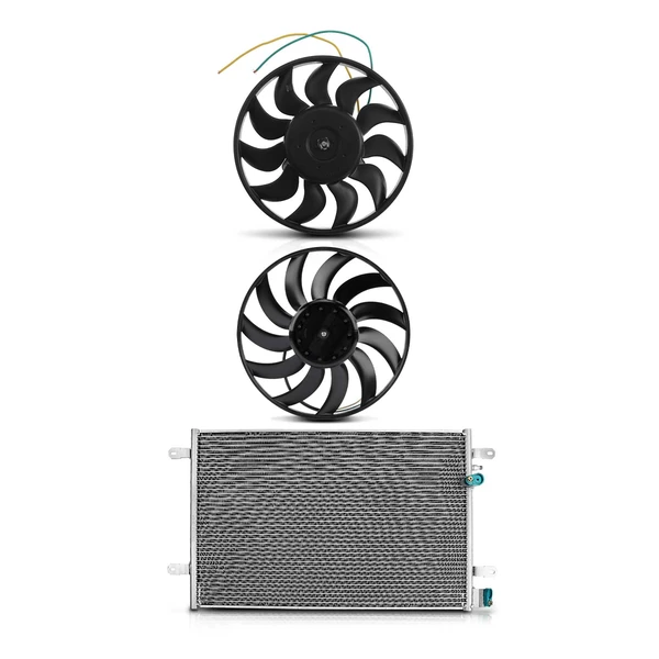 1 Pc AC Condenser & 2 Pcs Cooling Fan Assembly Kit for Audi A6 06-11 A6 Quattro