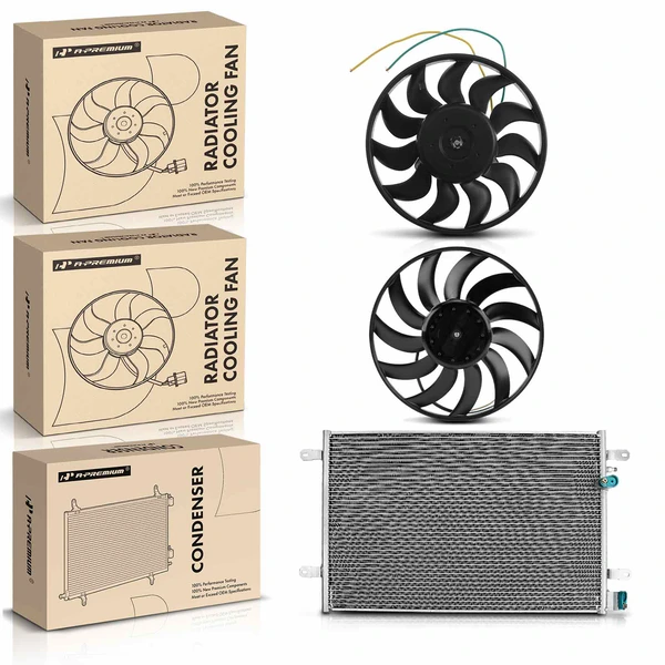 1 Pc AC Condenser & 2 Pcs Cooling Fan Assembly Kit for Audi A6 06-11 A6 Quattro