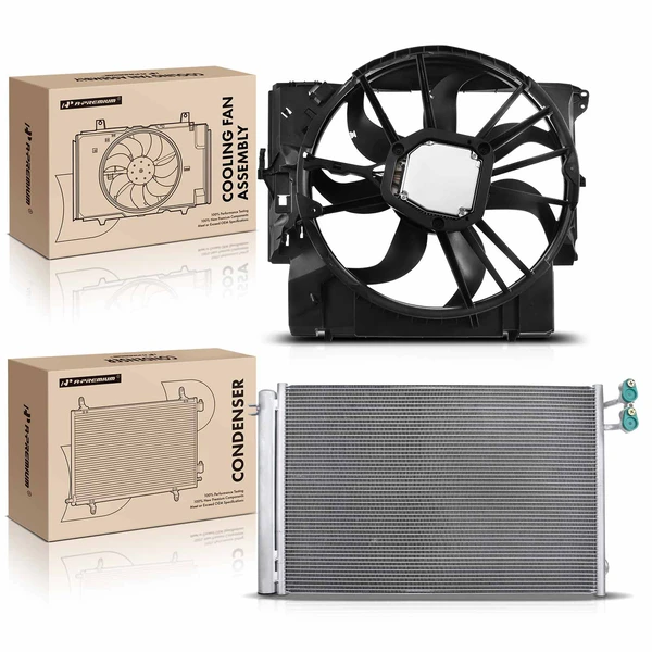 AC Condenser & Single Cooling Fan Assembly Kit for BMW E84 X1 2013-2015 E89 Z4 L6 3.0L