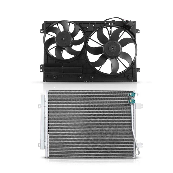 AC Condenser & Dual Cooling Fan Assembly Kit for Volkswagen Passat 2006-2009 CC