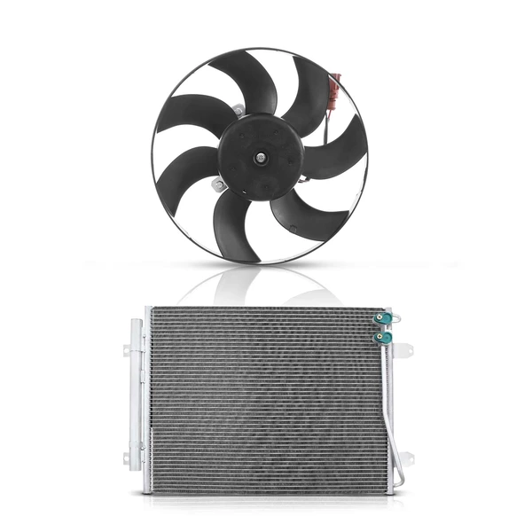 AC Condenser & Cooling Fan Assembly Kit for Volkswagen Passat 06-10 2.0L 3.6L