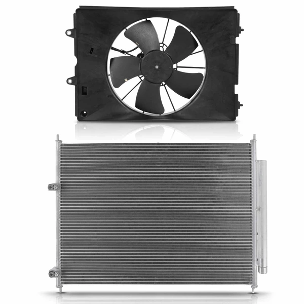 AC Condenser & Single Cooling Fan Assembly Kit for Honda Ridgeline 2006-2008 V6 3.5L